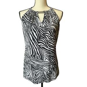 Michael Kors Women's M Zebra Print White Black Blouse Sleeveless Halter Top
